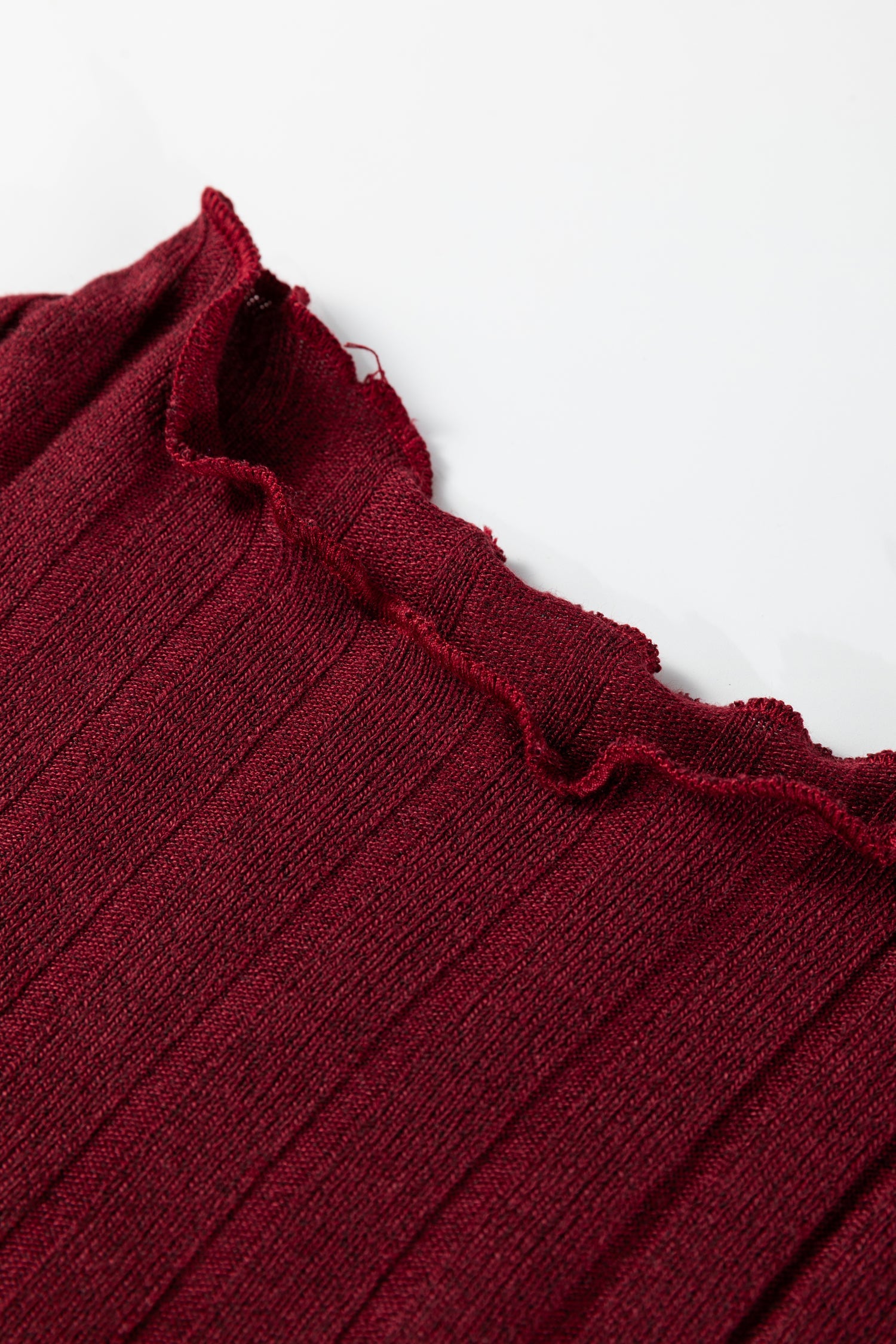 Frilled Neck Ribbed Knit Patchwork Long Sleeve Mini Dress - eAura