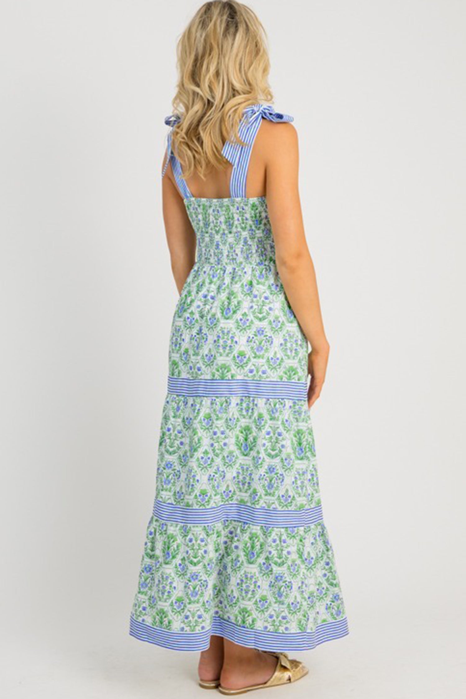 Pink Geometric Floral Print Striped Patchwork Sleeveless Dress