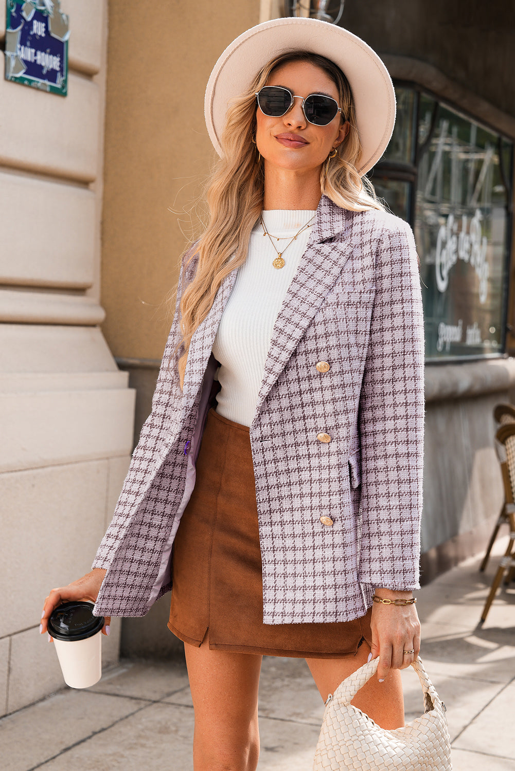Elegant Tweed Plaid Blazer