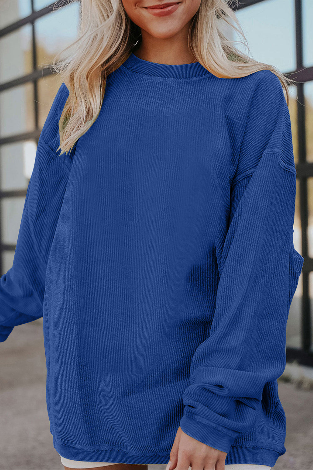 White Ribbed Corduroy Oversized Sweatshirt eAura