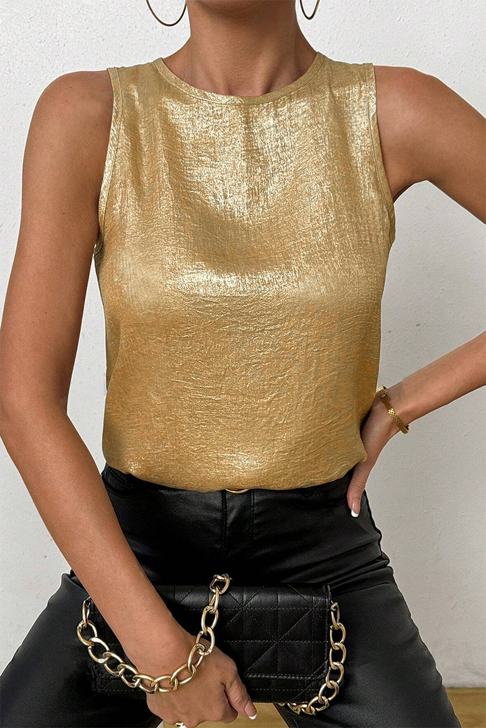 Gold Metal Textured Sleeveless Top BB Fashion Outlet