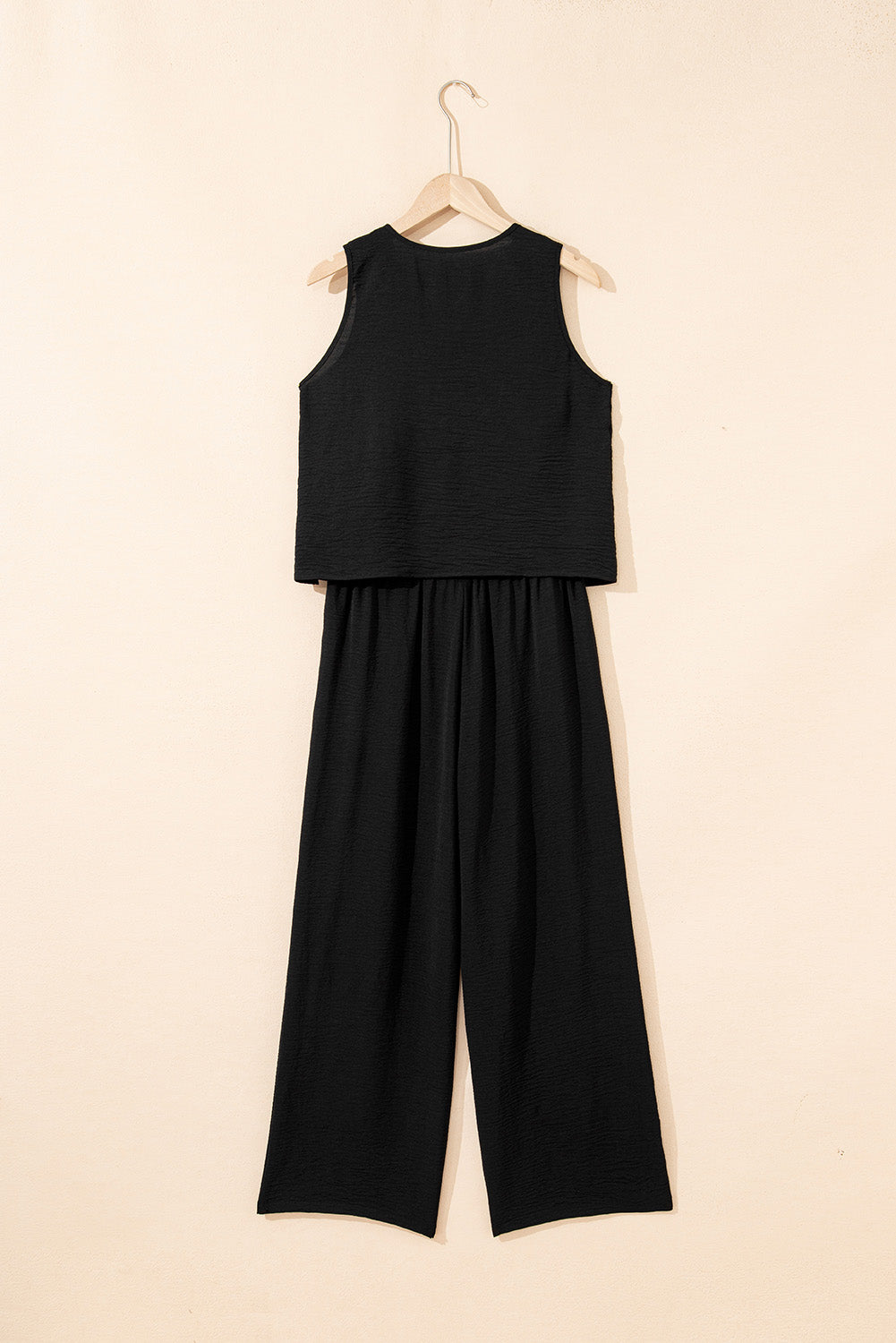 Black Buttoned Vest Drawstring Wide Leg Trousers Co-ord Set eAura