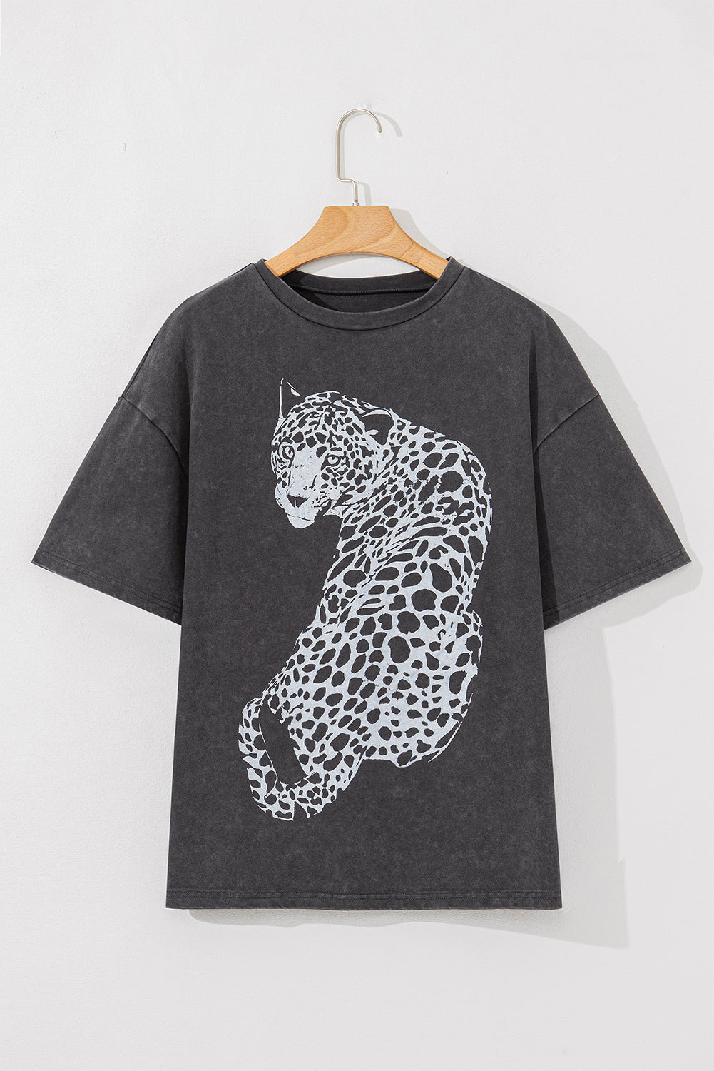 Medium Grey Vintage Cheetah Printed Mineral Wash Graphic Tee eAura
