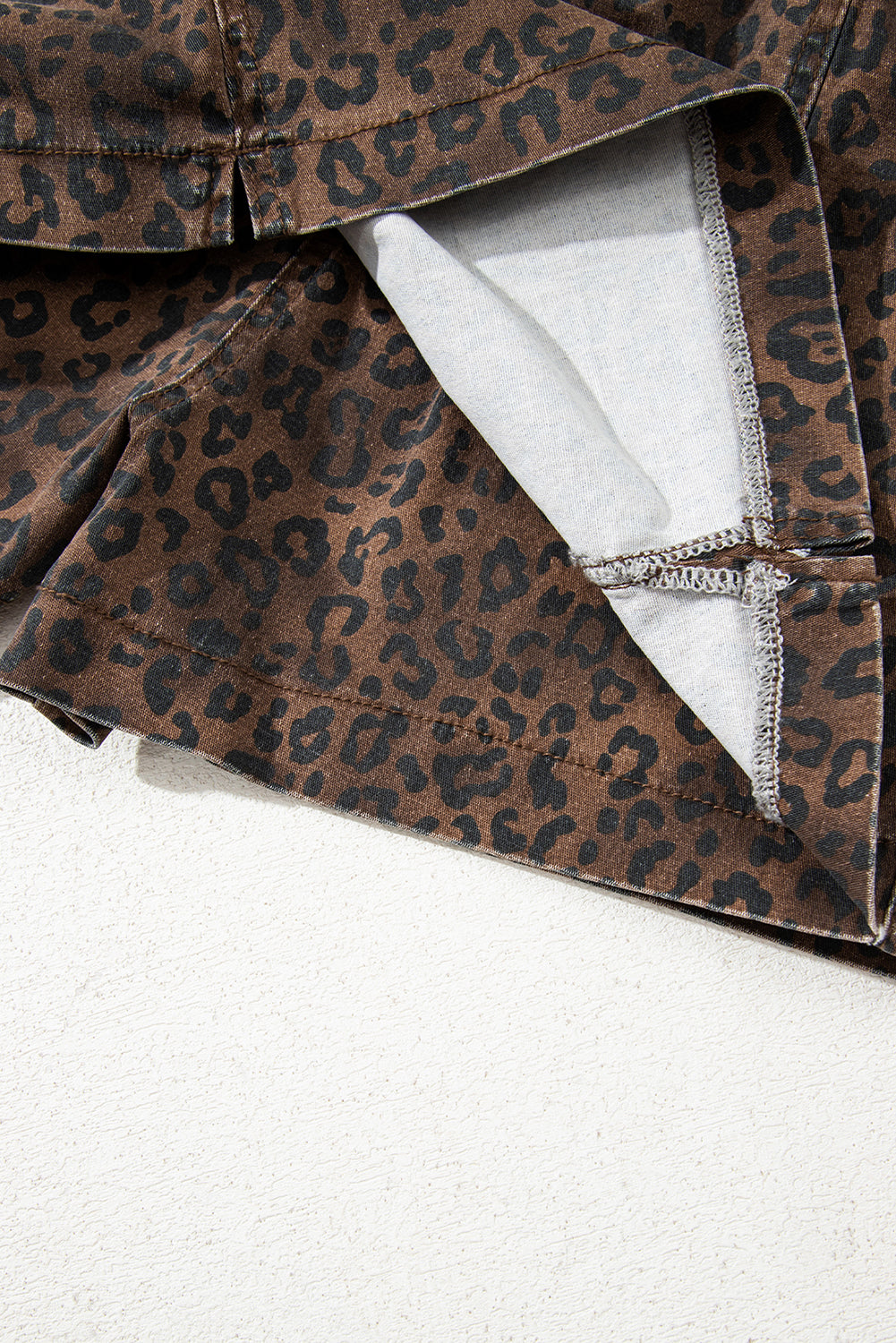 Brown Leopard Print Elastic Waist Drawstring Denim Skort eAura