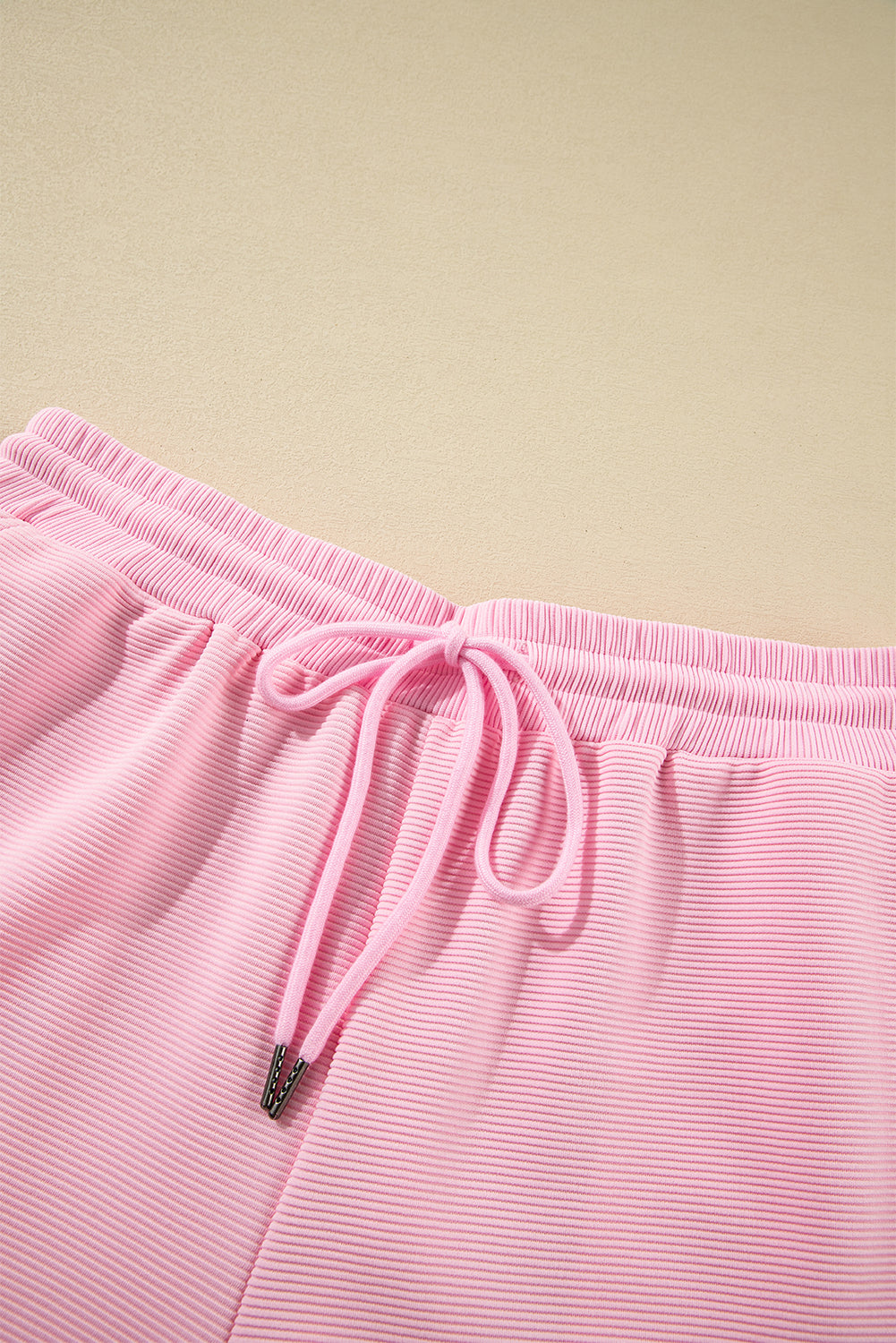 Pink Textured Ruffled Sleeve Zipped Top and Wide Leg Trousers Set eAura