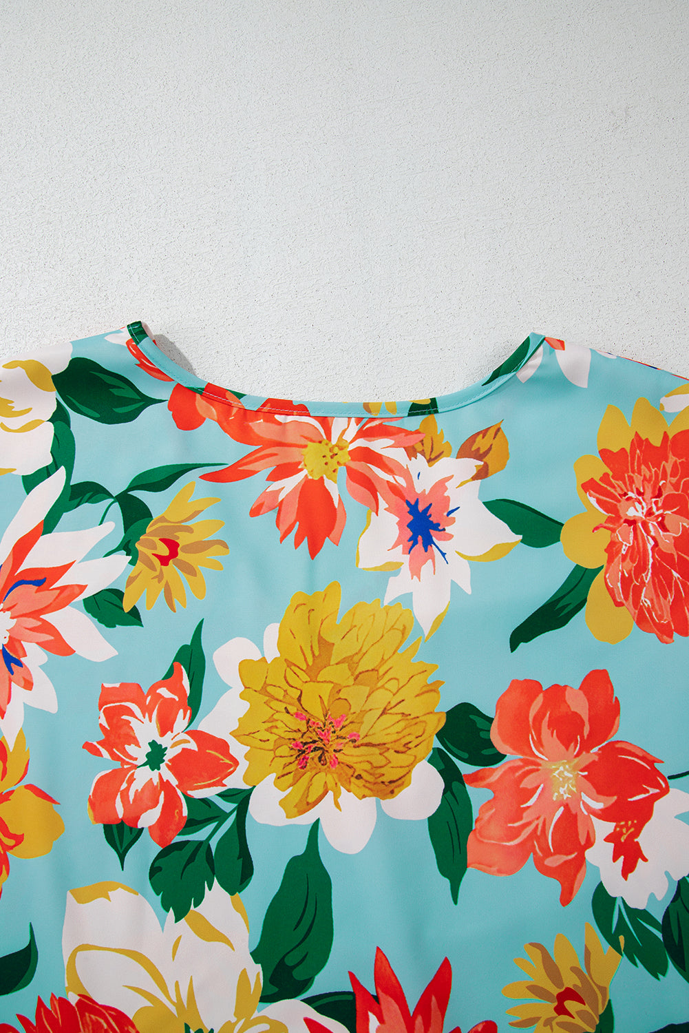 Sky Blue Plus Size Floral Print V Neck Batwing Sleeve Blouse BB Fashion Outlet