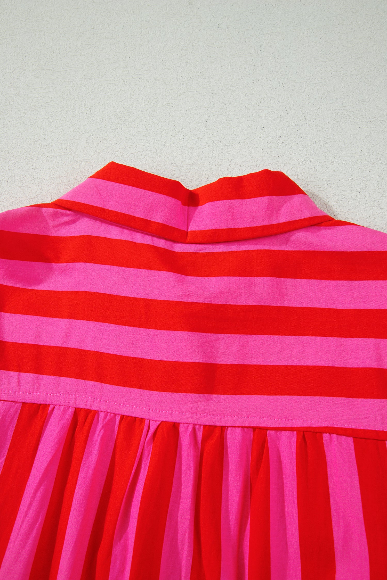 Striped Tie Puff Sleeve Button-Down Shirt
