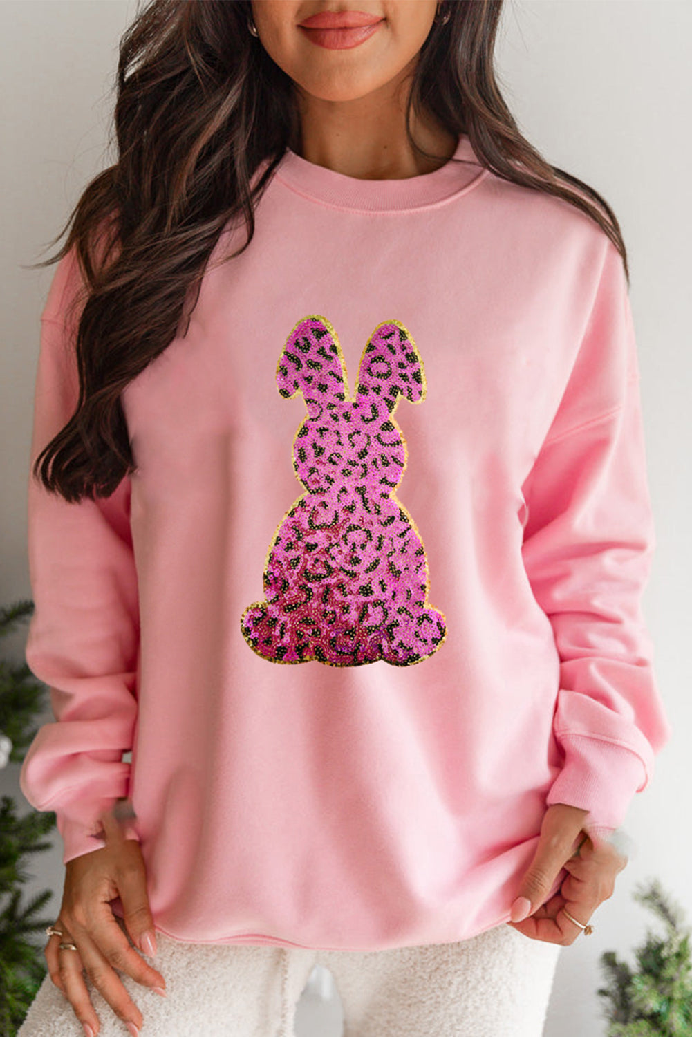 Pink Cheetah Easter Rabbit Graphic Sweatshirt eAura