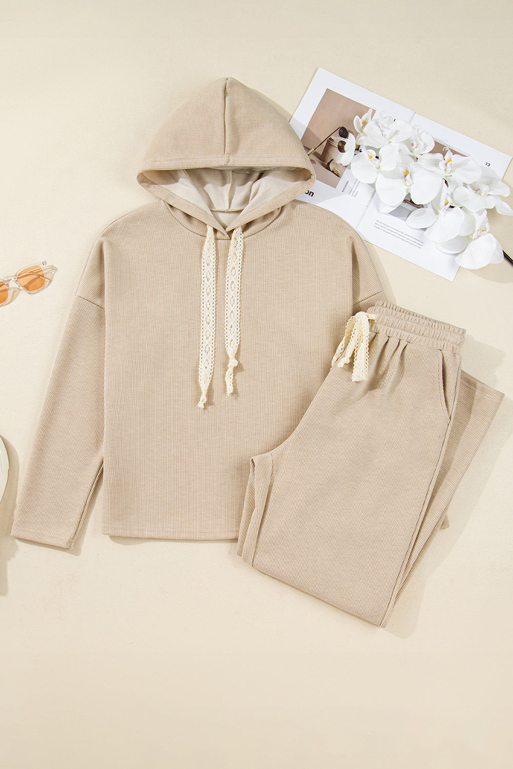 Pullover Hoodie and High Waist Bottoms Soft Cord Co-ord Set - eAura