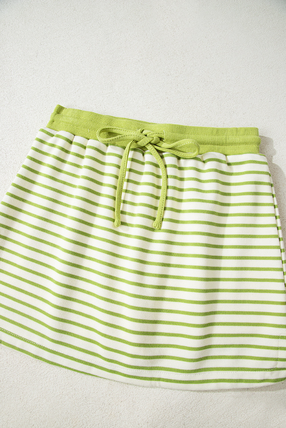 Stripe Collared V-Neck Drop Shoulder Pullover and Skort 2pcs Co-ord Dear-Lover Dropshipping