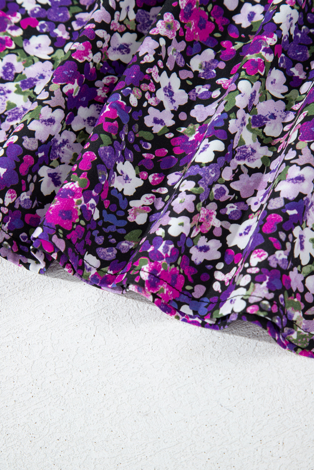 Purple Boho Flower Split V Neck Bubble Sleeve Blouse eAura