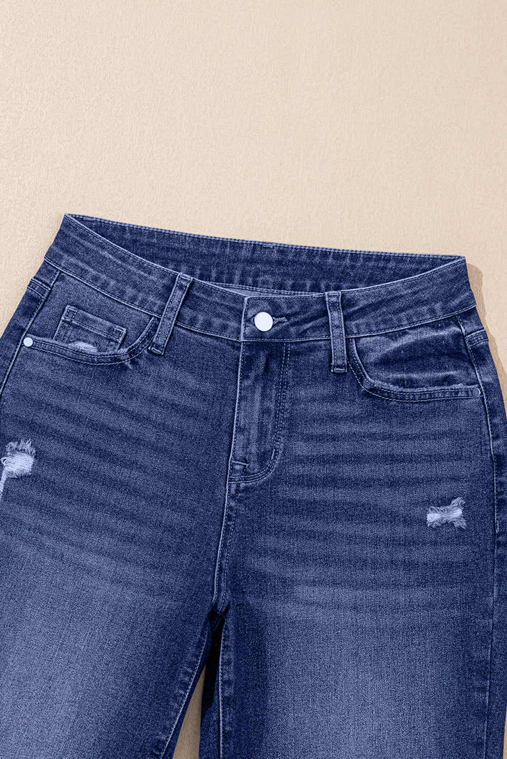 Folded Cuffs Distressed Straight High Waist Jeans eAura