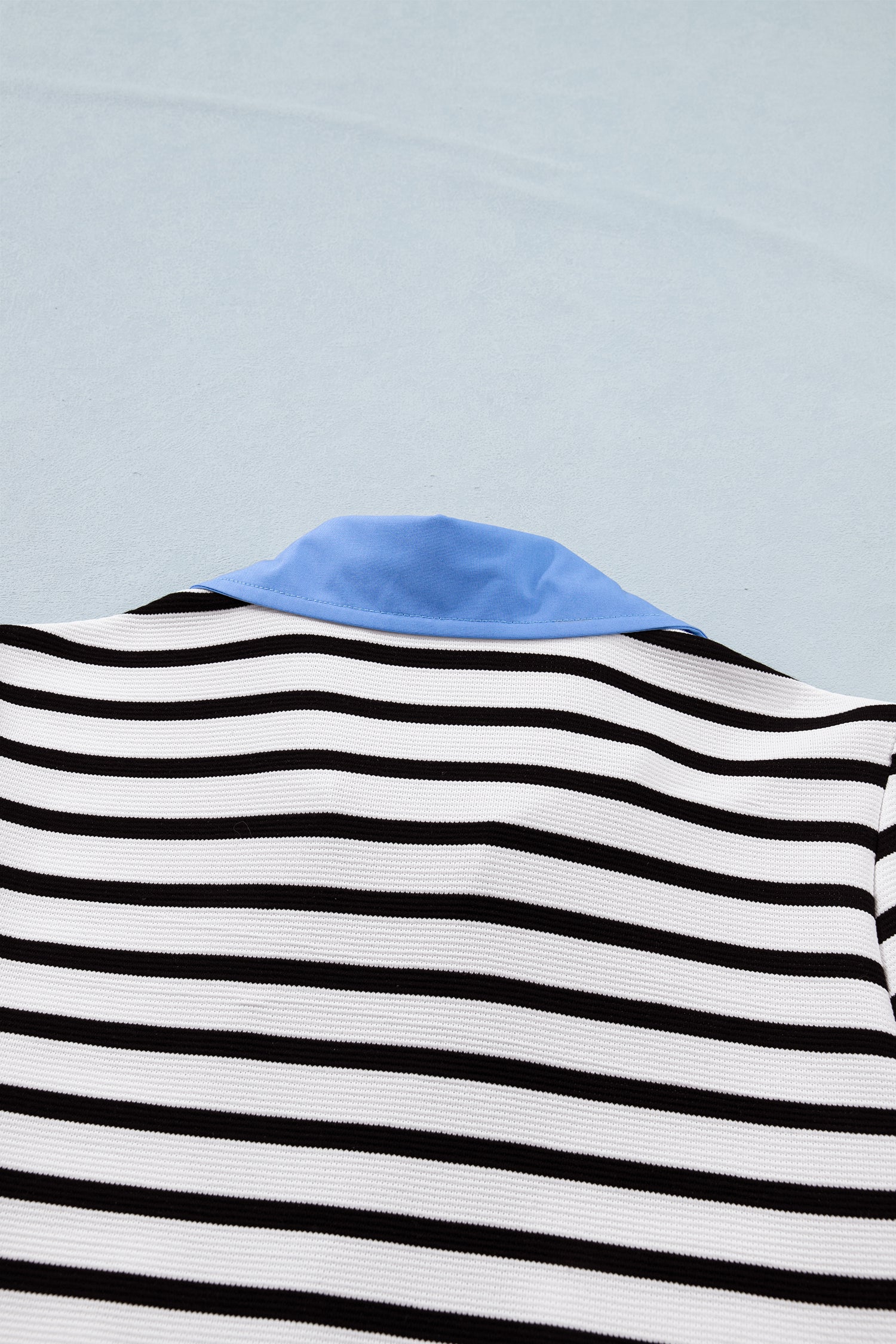 Short Puff Sleeve Color Block Polo Collar Blouse – Pink Stripe