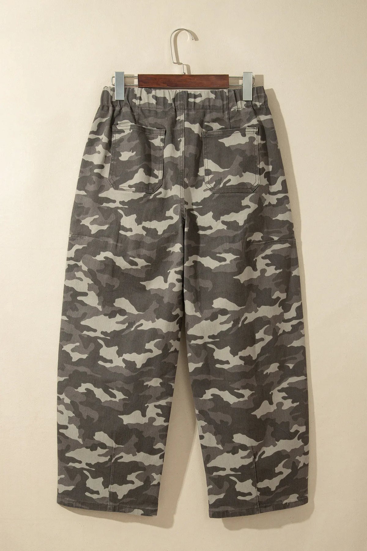 Leopard Printed Drawstring Elastic Waistband Pocketed Barrel Jeans – Green