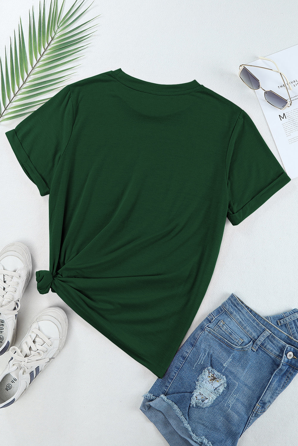 Casual Plain Crew Neck Tee T-Shirt