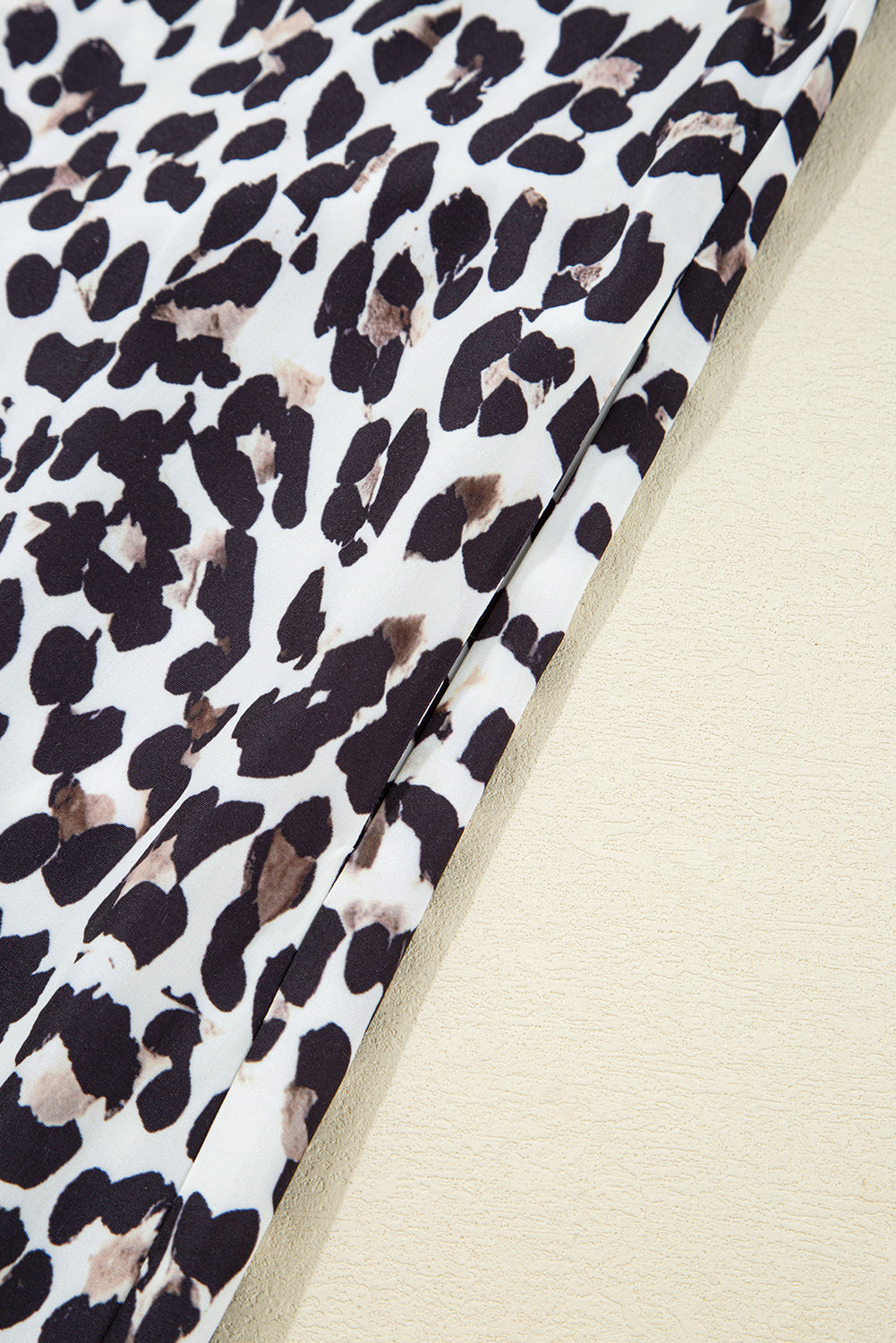 Button Striped Collar Leopard Print Long Sleeve Flared Dress - eAura