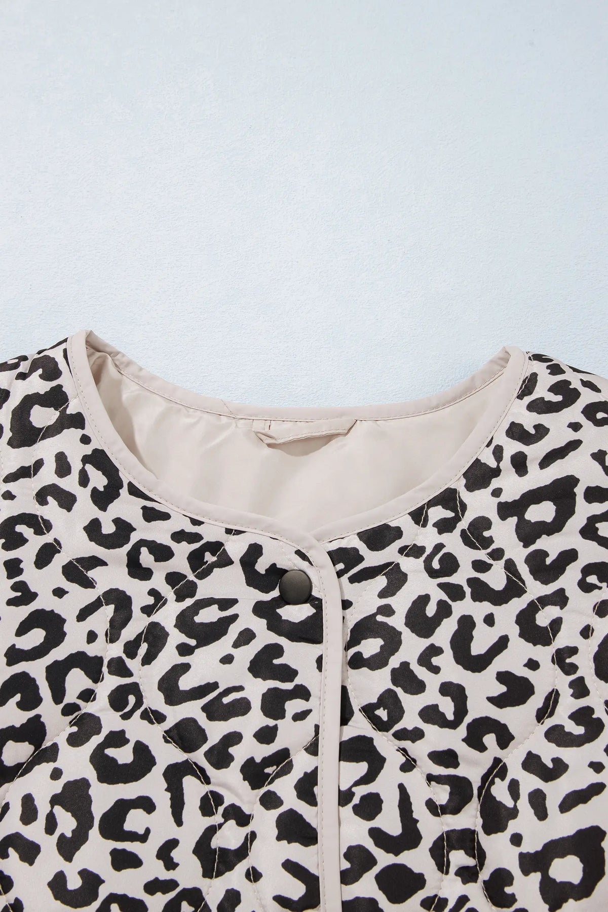 Khaki Leopard Print Patch Pockets Binding Tape Long Sleeve Regular Fit Jacket
