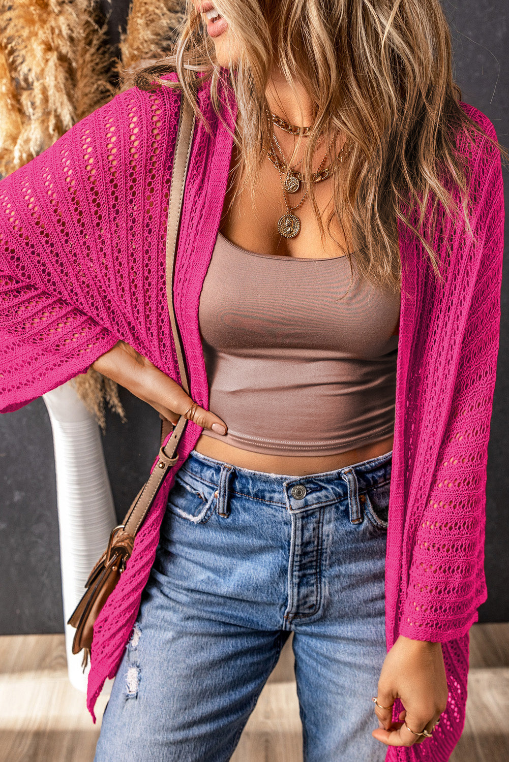Black Hollow-out Bracelet Sleeve Knit Cardigan eAura