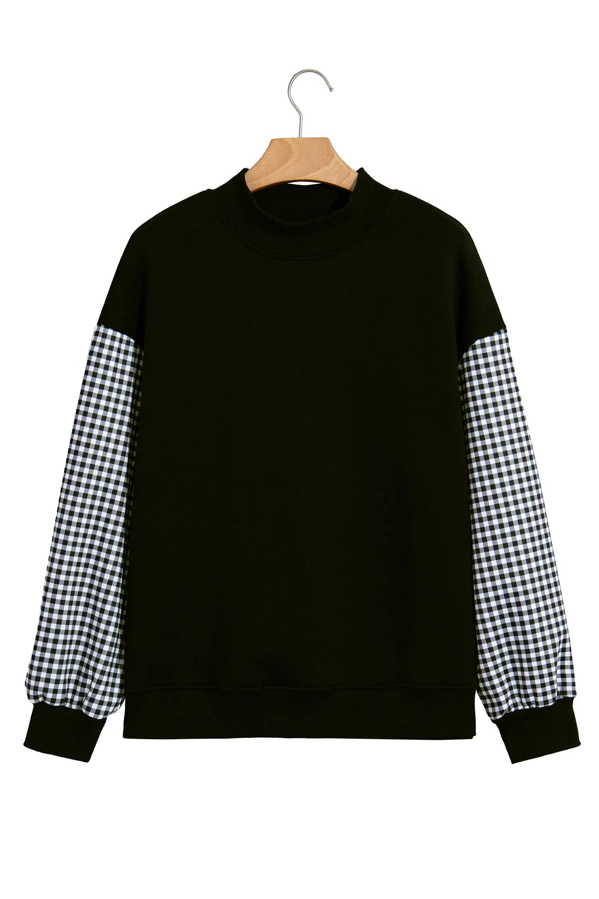 Plaid Sleeve Colourblock Loose Tunic Sweatshirt – Fiery Red