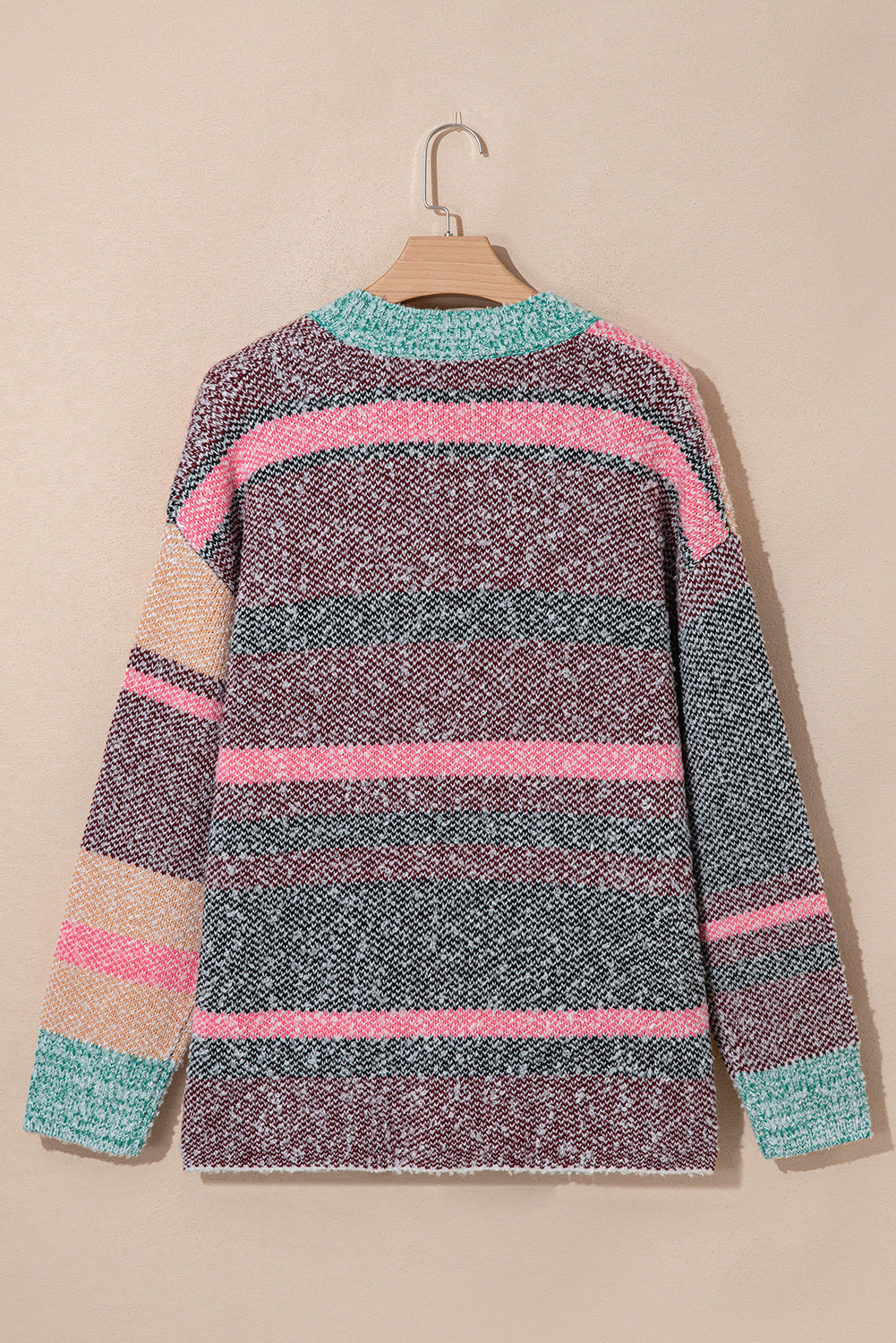 Multicolour Colour Block Striped Side Open Front Cardigan - eAura