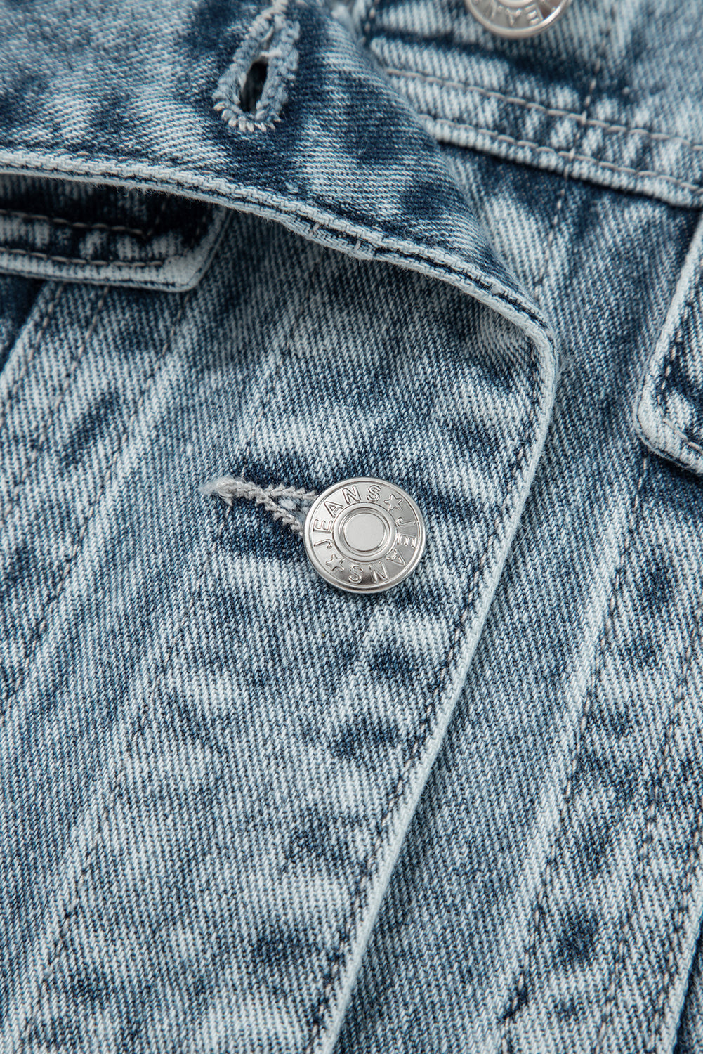 Button Flap Pocket Frayed Detail Denim Vest eAura
