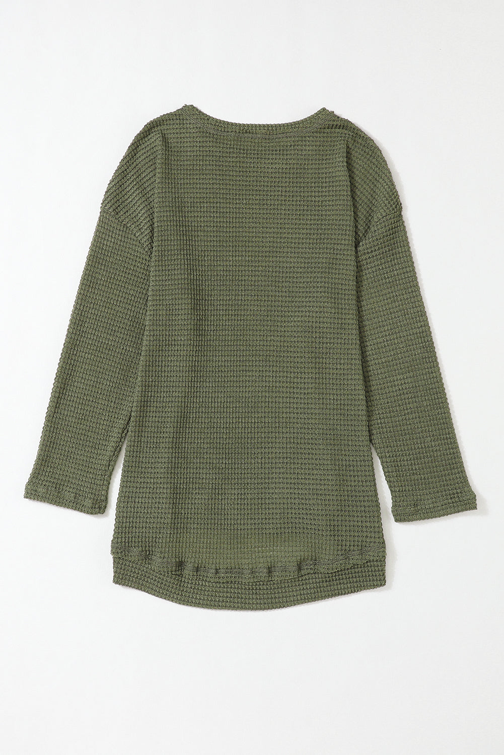 Khaki Waffle Knit High Slits Oversized Top - eAura