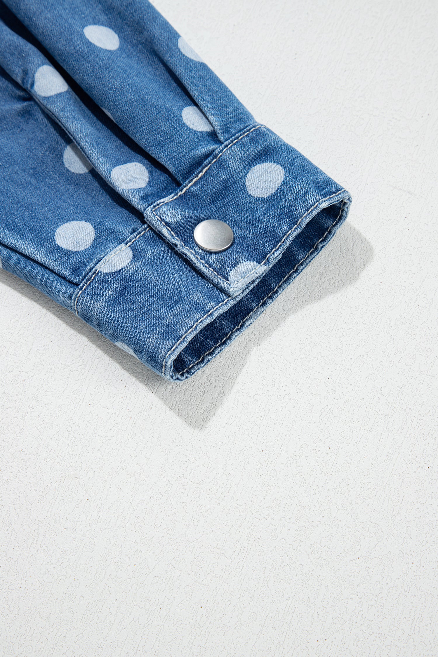 Polka Dot Long Sleeve Collar Shift Tunic Denim Jacket – Blue