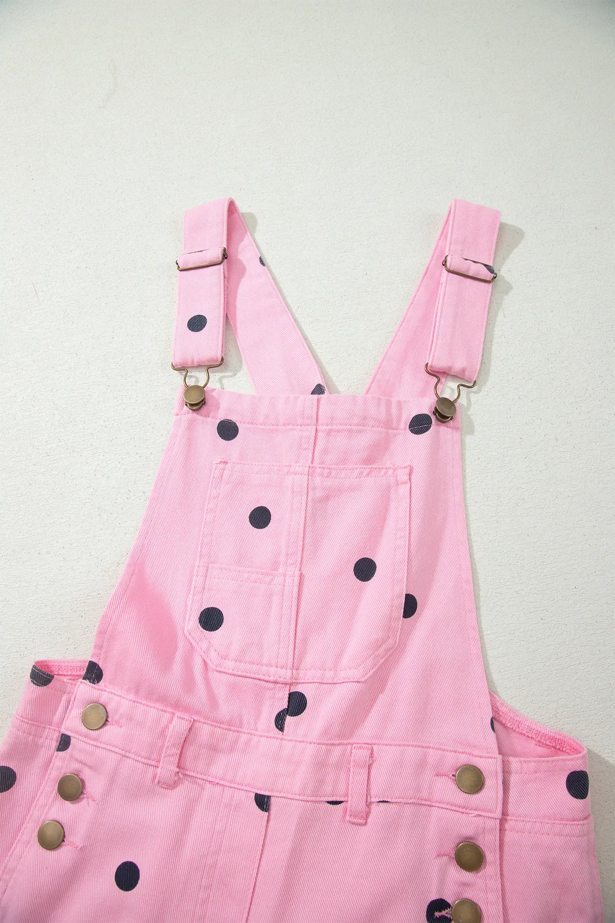 Polka Dot Print Bib Pocket Denim Barrel Overalls
