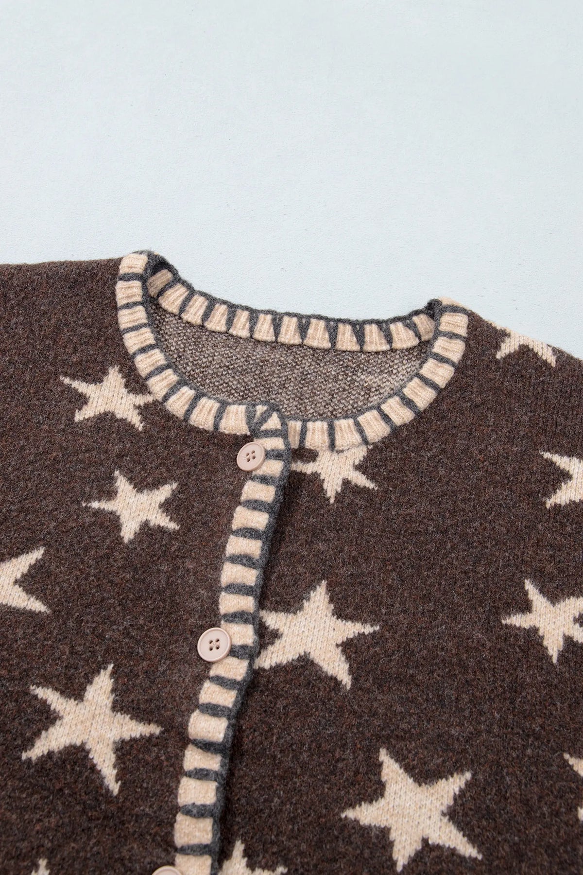Stars Pattern Colourblock Long Sleeve Shift Cardigan – Brown