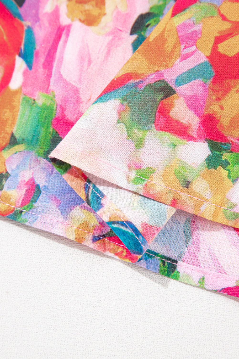 Multicolour Lace Trim Ruffle Short Sleeve Floral Blouse eAura