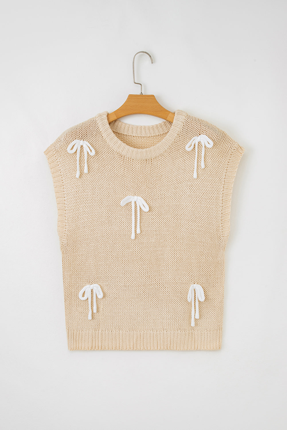 Bowknot Applique Cap Knit Sleeve Sweater - eAura
