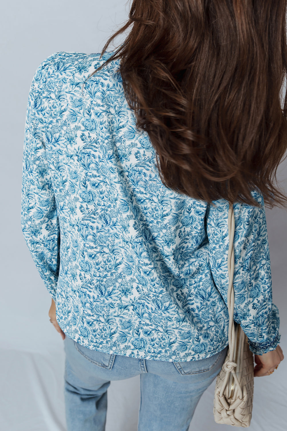 Sky Blue All Over Floral Puff Sleeve Shirt - eAura
