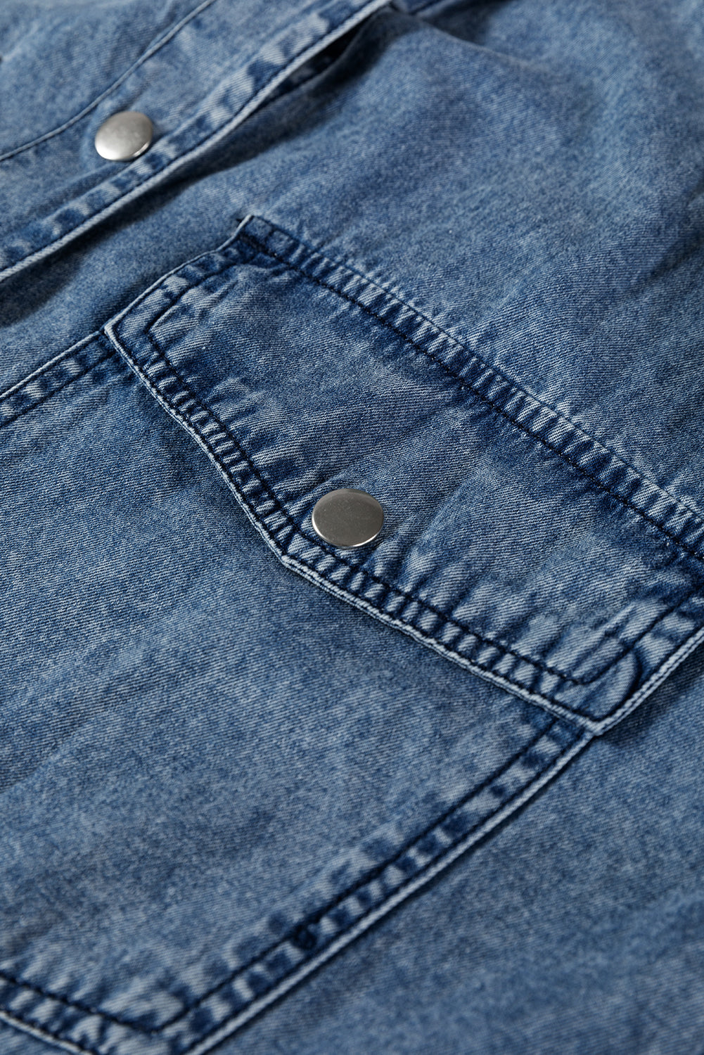 Chest Pocket Raw Hem Denim Loose Shirt Dress