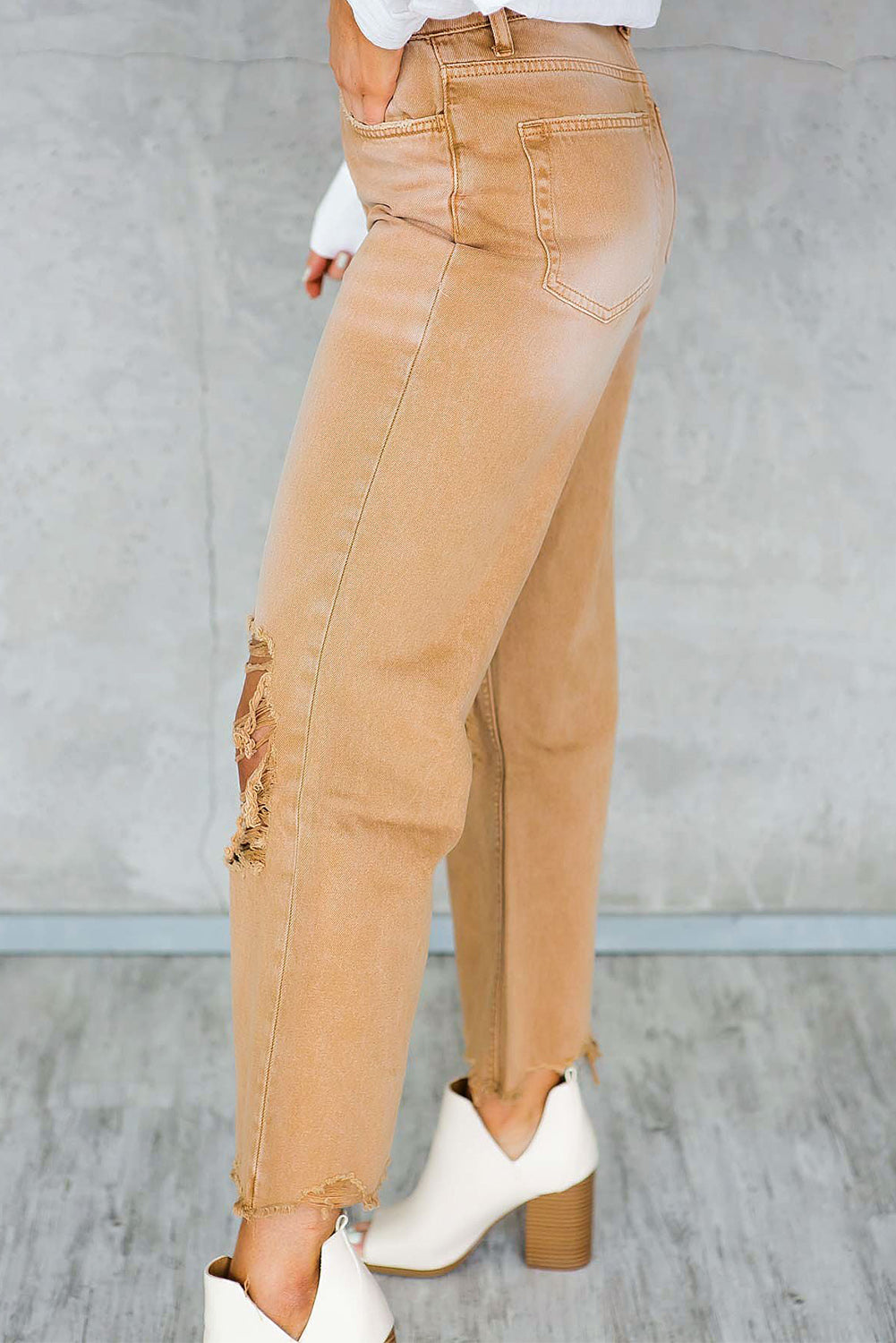 Black Distressed Hollow-out High Waist Cropped Flare Jeans Beagle Boutique Fashion Outlet