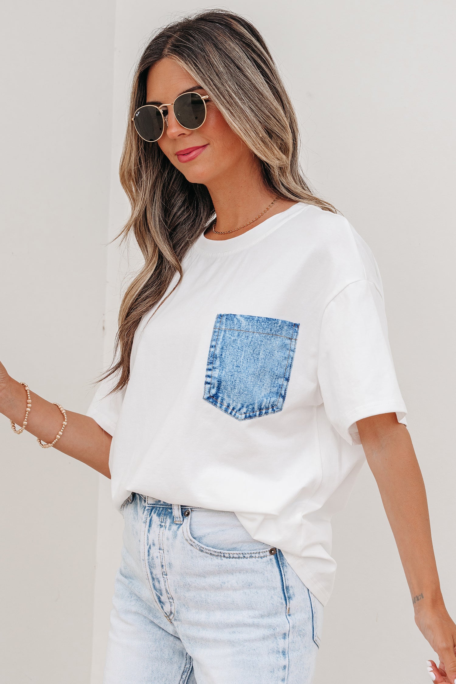 Colour Block Chest Pocket Patched Casual Short Sleeve Top