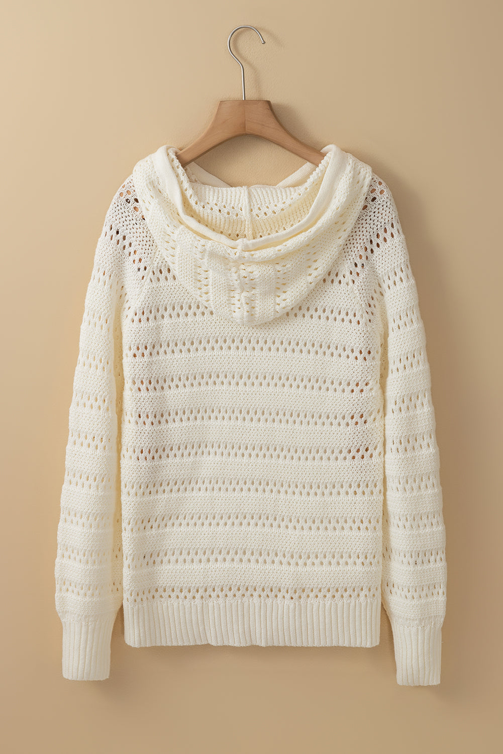 Peach Blossom Pointelle Knit Raglan Sleeve Hooded Sweater eAura