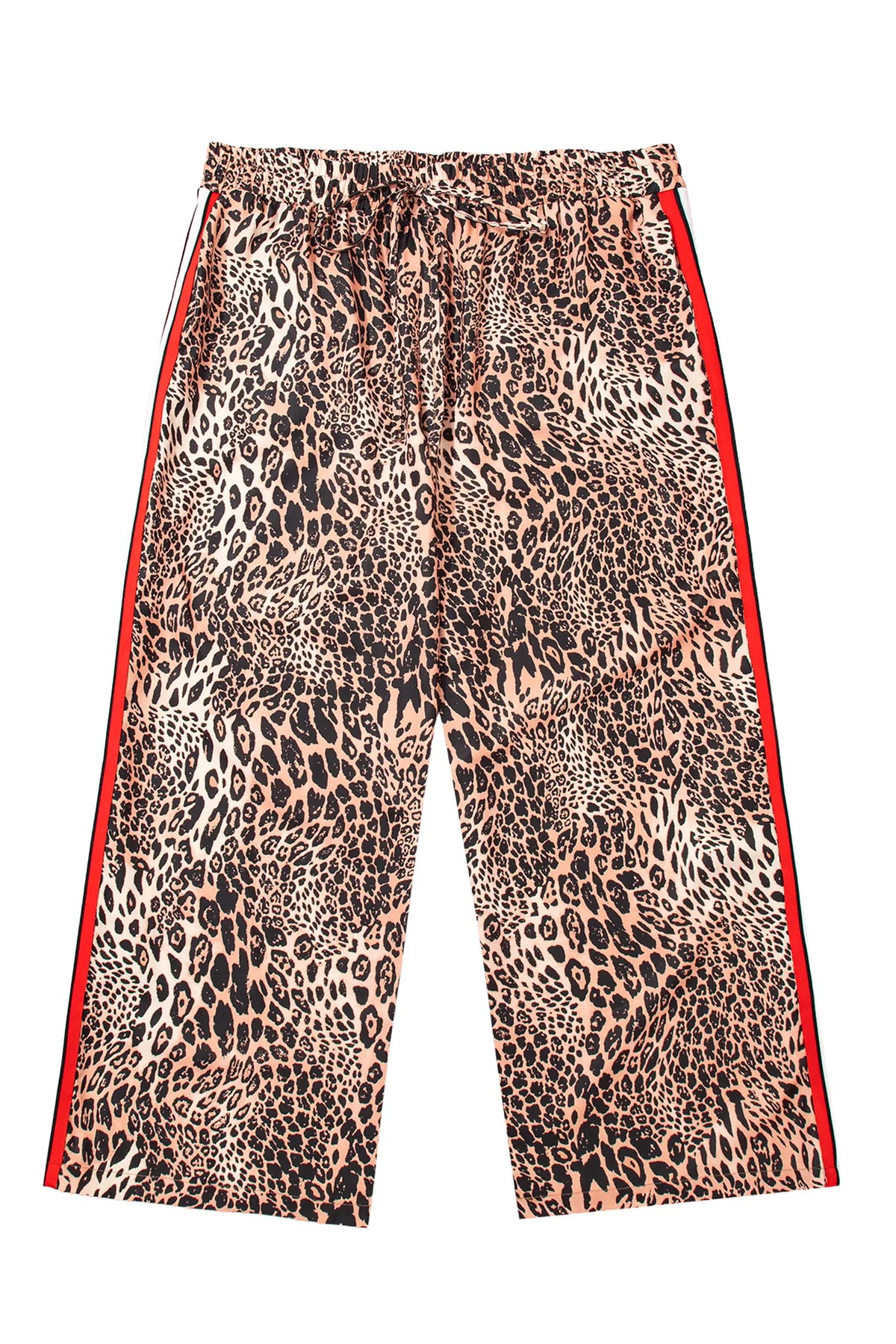 Leopard Print Colourblock Side Stripes Wide Leg Full Length Plus Size Pants – Khaki