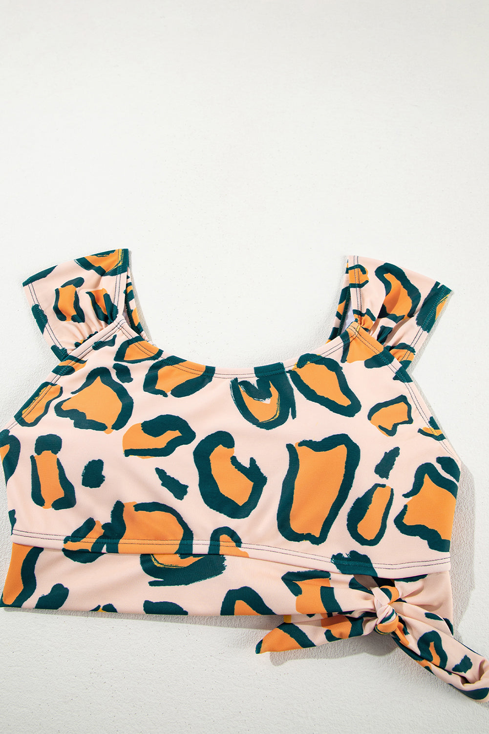 Green Leopard Print U Neck Knotted High Waist Bikini Set eAura