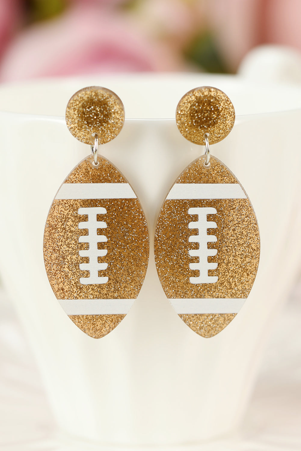 Brown Glittering American Football Dangle Earrings