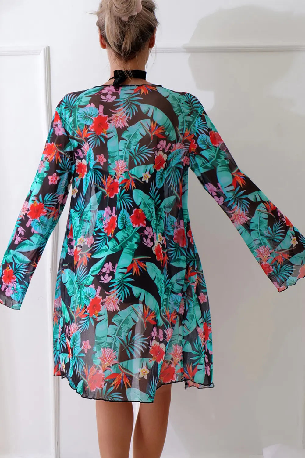 Halter Neck Keyhole Monokini with Floral Beach Cover-Up