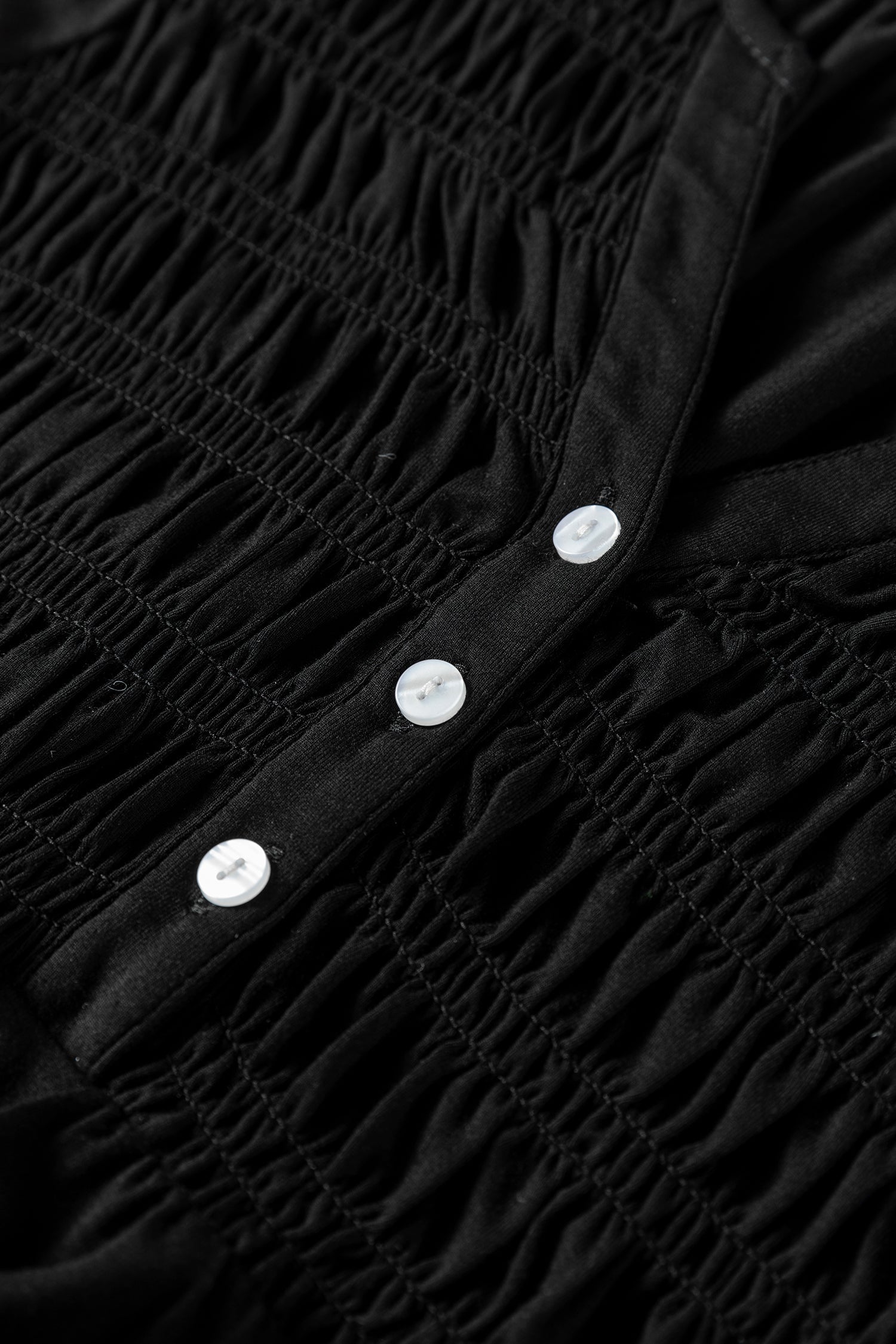 Smocked Bust Buttoned Split V Neck Flow Fit Blouse - Tops/Blouses & Shirts