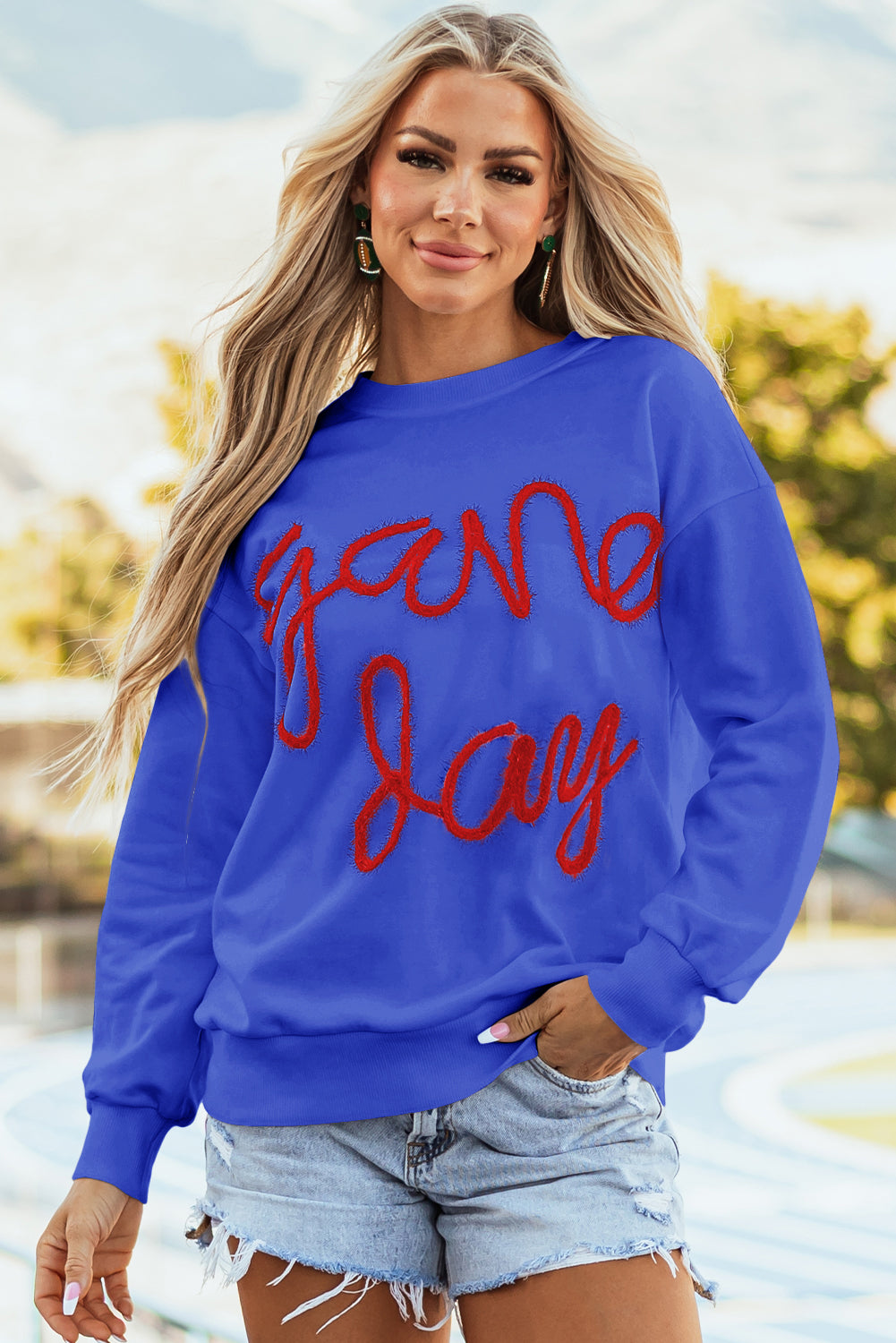 White Tinsel Game Day Drop Shoulder Graphic Sweatshirt eAura
