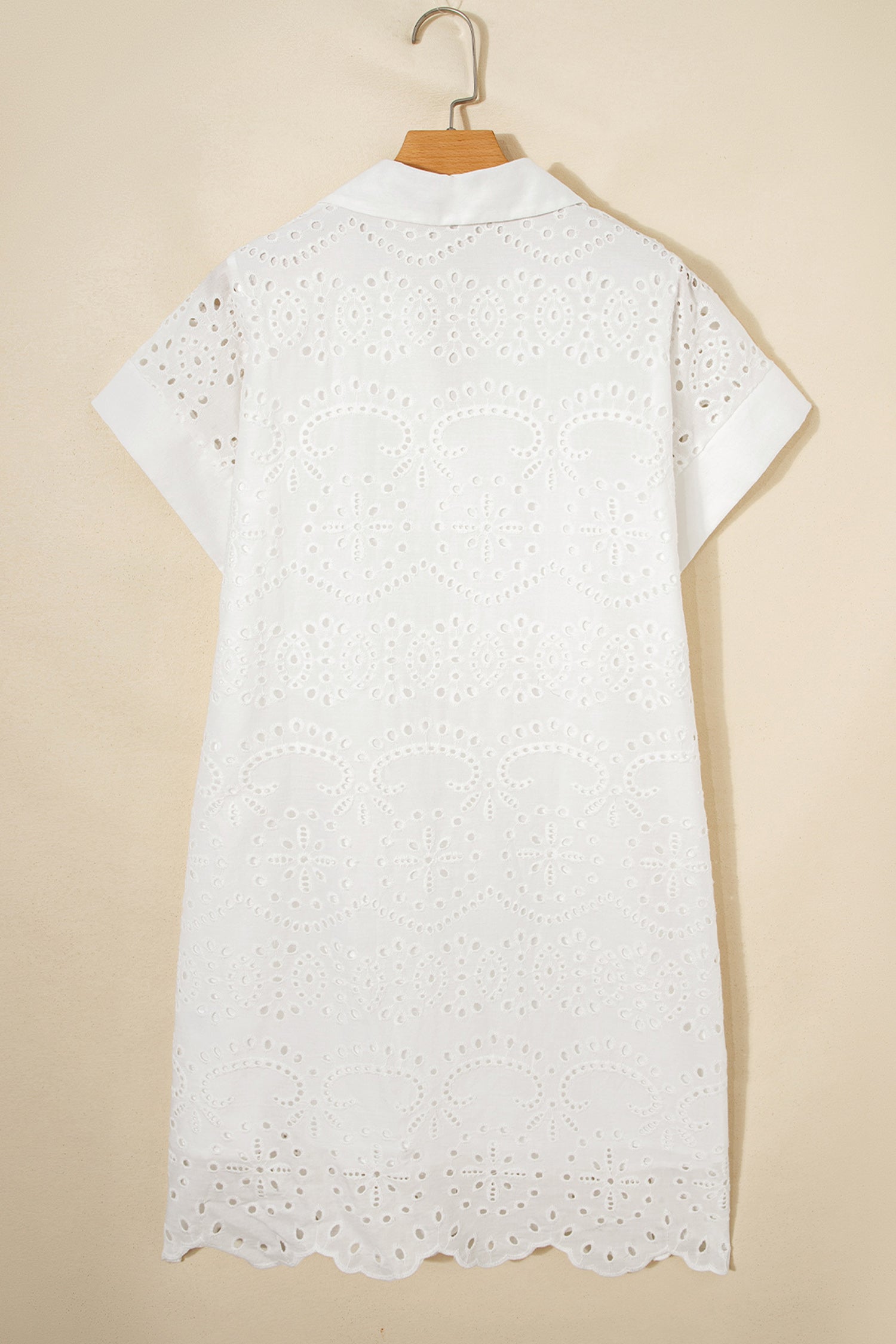 Solid Color Eyelet Embroidered T Shirt Mini Dress – Rose Red