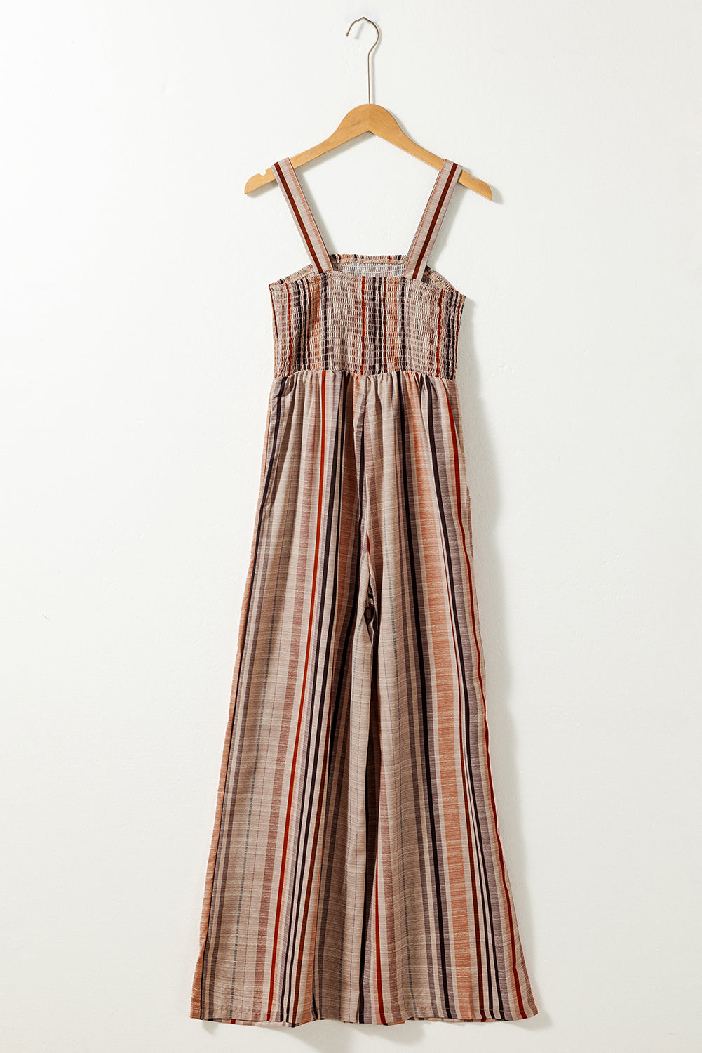 Stripe Square Neck Sleeveless Smocked Bodice Wide Leg Jumpsuit