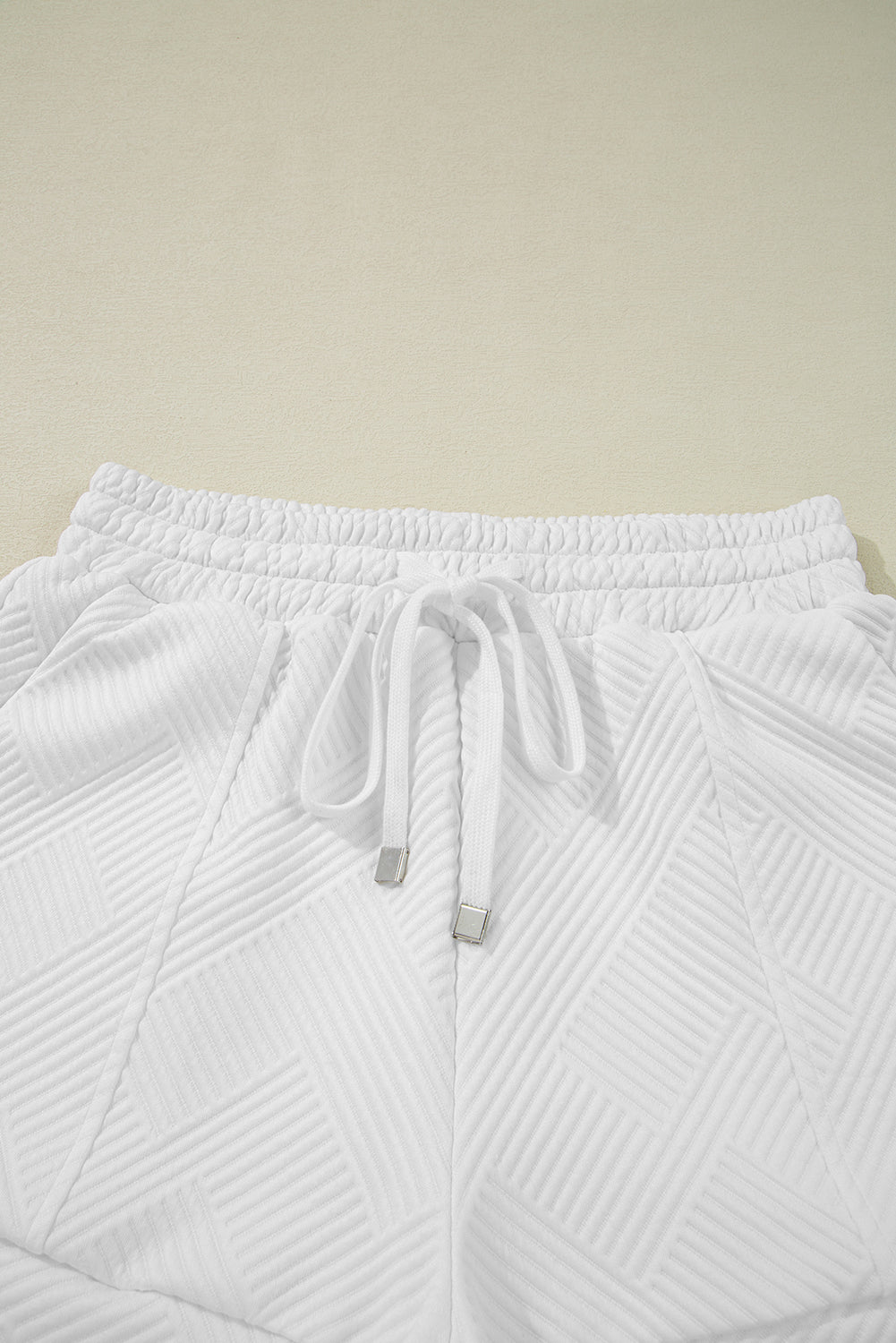 White Textured Half Zip Tank Top Drawstring Shorts Set eAura