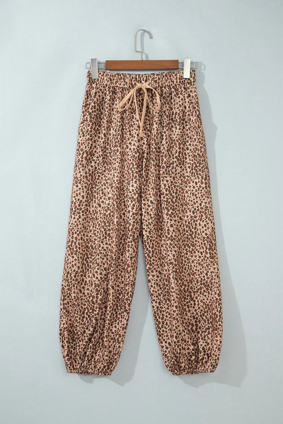 Leopard Print Drawstring Waist Patch Pockets Pants – Khaki
