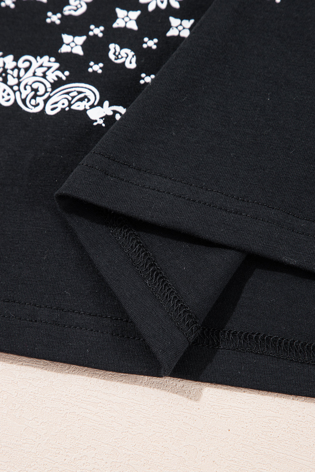 Black Paisley Print Crew Neck Loose Fit Tunic Tee eAura