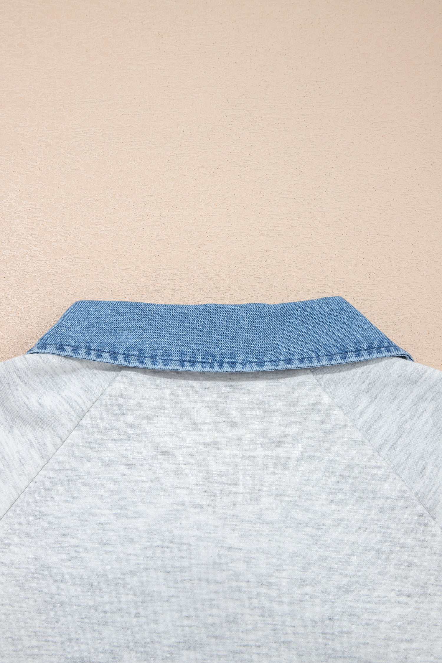 Denim Contrast Collar Cuffed Short Sleeve Top – Light Grey
