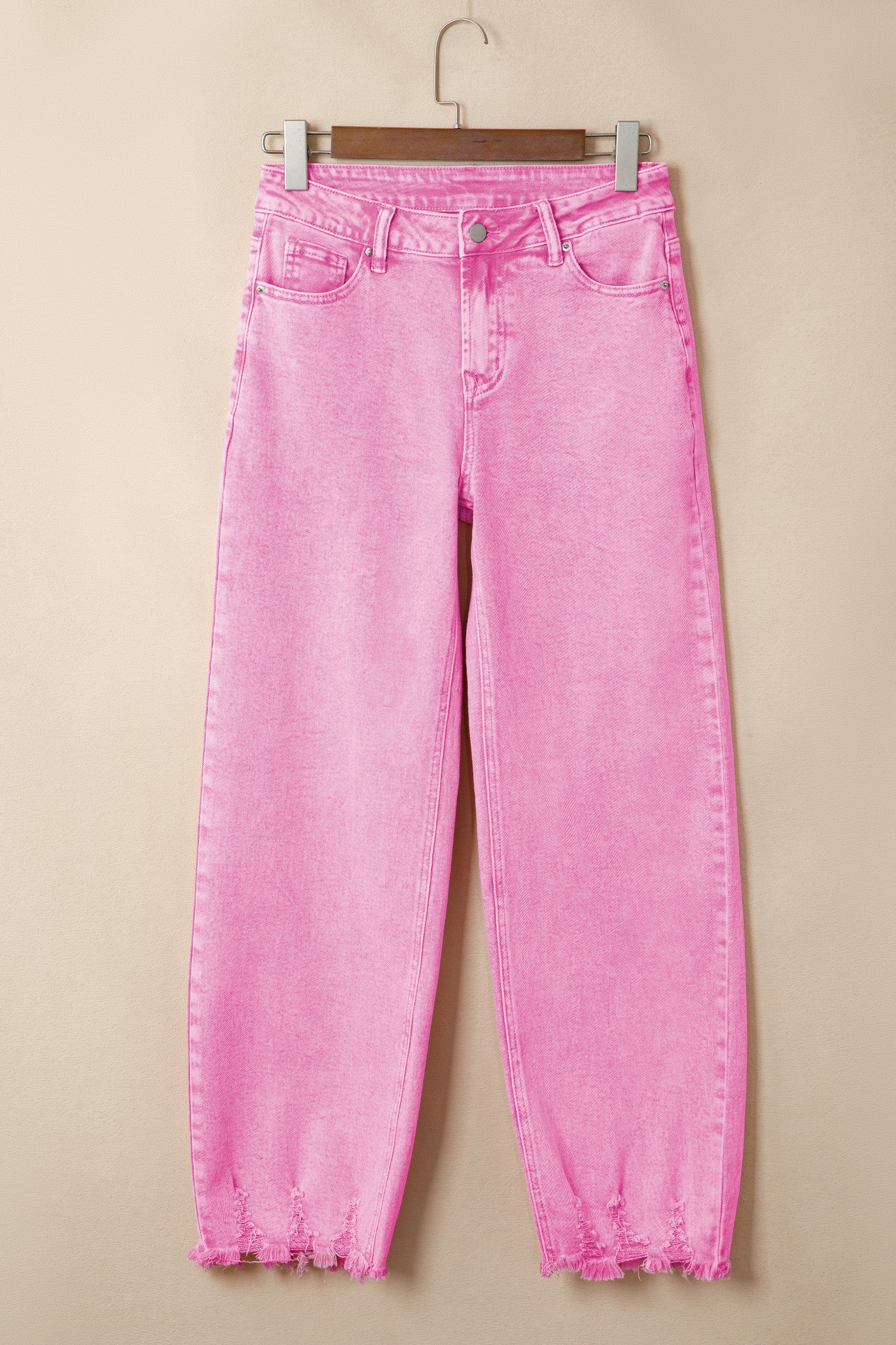 Acid Wash High Waist Raw Hem Shift Jeans – Pink