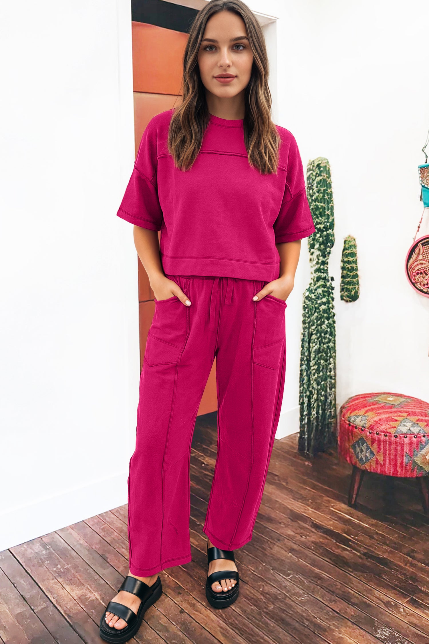 Drop Shoulder Boxy Tee and Barrel Pants Set